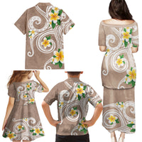 Kanaka Maoli Hawaii Plumeria Family Matching Puletasi and Hawaiian Shirt Dancing Tentacles Beige Style LT7 - Polynesian Pride