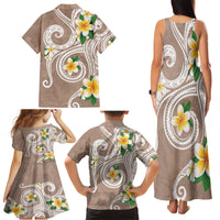 Kanaka Maoli Hawaii Plumeria Family Matching Tank Maxi Dress and Hawaiian Shirt Dancing Tentacles Beige Style LT7 - Polynesian Pride