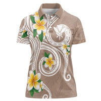 Kanaka Maoli Hawaii Plumeria Women Polo Shirt Dancing Tentacles Beige Style LT7 Female Beige - Polynesian Pride