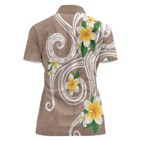 Kanaka Maoli Hawaii Plumeria Women Polo Shirt Dancing Tentacles Beige Style LT7 - Polynesian Pride