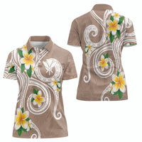 Kanaka Maoli Hawaii Plumeria Women Polo Shirt Dancing Tentacles Beige Style LT7 - Polynesian Pride