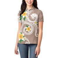 Kanaka Maoli Hawaii Plumeria Women Polo Shirt Dancing Tentacles Beige Style LT7 - Polynesian Pride