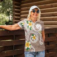 Kanaka Maoli Hawaii Plumeria Women Polo Shirt Dancing Tentacles Beige Style LT7 - Polynesian Pride