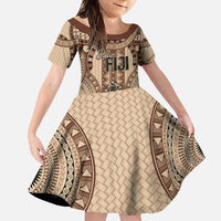 Bula Fiji Vintage Family Matching Mermaid Dress and Hawaiian Shirt Brown Masi Motifs LT7 Daughter's Dress Brown - Polynesian Pride