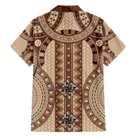 Bula Fiji Vintage Family Matching Off Shoulder Maxi Dress and Hawaiian Shirt Brown Masi Motifs LT7 - Polynesian Pride
