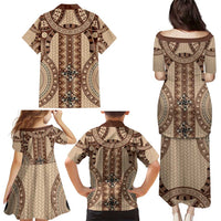 Bula Fiji Vintage Family Matching Puletasi and Hawaiian Shirt Brown Masi Motifs LT7 - Polynesian Pride