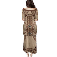 Bula Fiji Vintage Family Matching Puletasi and Hawaiian Shirt Brown Masi Motifs LT7 - Polynesian Pride