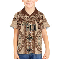 Bula Fiji Vintage Family Matching Summer Maxi Dress and Hawaiian Shirt Brown Masi Motifs LT7 Son's Shirt Brown - Polynesian Pride