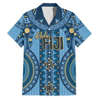 Bula Fiji Vintage Family Matching Mermaid Dress and Hawaiian Shirt Prussian Blue Masi Motifs LT7 Dad's Shirt - Short Sleeve Prussian Blue - Polynesian Pride