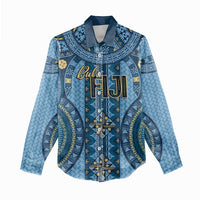 Bula Fiji Vintage Women Casual Shirt Prussian Blue Masi Motifs LT7 - Polynesian Pride