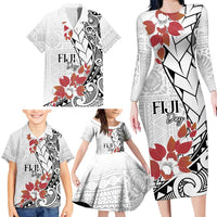 Bula Fiji Day Family Matching Long Sleeve Bodycon Dress and Hawaiian Shirt Tagimaucia on Masi Pattern LT7 - Polynesian Pride