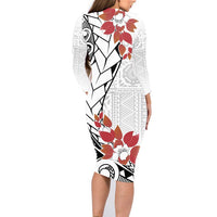 Bula Fiji Day Family Matching Long Sleeve Bodycon Dress and Hawaiian Shirt Tagimaucia on Masi Pattern LT7 - Polynesian Pride