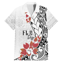 Bula Fiji Day Family Matching Mermaid Dress and Hawaiian Shirt Tagimaucia on Masi Pattern LT7 Dad's Shirt - Short Sleeve White - Polynesian Pride