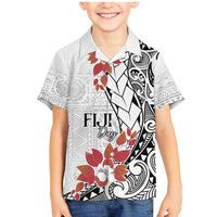Bula Fiji Day Family Matching Mermaid Dress and Hawaiian Shirt Tagimaucia on Masi Pattern LT7 Son's Shirt White - Polynesian Pride