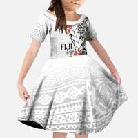 Bula Fiji Day Family Matching Off The Shoulder Long Sleeve Dress and Hawaiian Shirt Tagimaucia on Masi Pattern LT7 Daughter's Dress White - Polynesian Pride