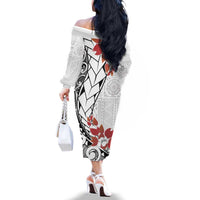 Bula Fiji Day Family Matching Off The Shoulder Long Sleeve Dress and Hawaiian Shirt Tagimaucia on Masi Pattern LT7 - Polynesian Pride