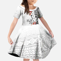 Bula Fiji Day Family Matching Off Shoulder Maxi Dress and Hawaiian Shirt Tagimaucia on Masi Pattern LT7 Daughter's Dress White - Polynesian Pride