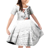 Bula Fiji Day Family Matching Off Shoulder Short Dress and Hawaiian Shirt Tagimaucia on Masi Pattern LT7 Daughter's Dress White - Polynesian Pride