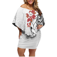 Bula Fiji Day Family Matching Off Shoulder Short Dress and Hawaiian Shirt Tagimaucia on Masi Pattern LT7 Mom's Dress White - Polynesian Pride