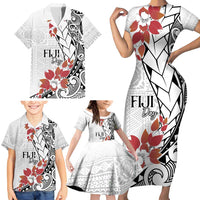 Bula Fiji Day Family Matching Short Sleeve Bodycon Dress and Hawaiian Shirt Tagimaucia on Masi Pattern LT7 - Polynesian Pride