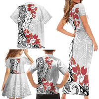 Bula Fiji Day Family Matching Short Sleeve Bodycon Dress and Hawaiian Shirt Tagimaucia on Masi Pattern LT7 - Polynesian Pride