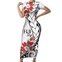 Bula Fiji Day Family Matching Short Sleeve Bodycon Dress and Hawaiian Shirt Tagimaucia on Masi Pattern LT7 Mom's Dress White - Polynesian Pride