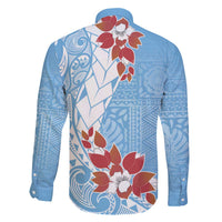 Bula Fiji Day Family Matching Off The Shoulder Long Sleeve Dress and Hawaiian Shirt Tagimaucia on Masi Pattern - Turquoise LT7 - Polynesian Pride