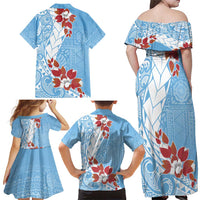Bula Fiji Day Family Matching Off Shoulder Maxi Dress and Hawaiian Shirt Tagimaucia on Masi Pattern - Turquoise LT7 - Polynesian Pride