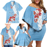 Bula Fiji Day Family Matching Off Shoulder Short Dress and Hawaiian Shirt Tagimaucia on Masi Pattern - Turquoise LT7 - Polynesian Pride