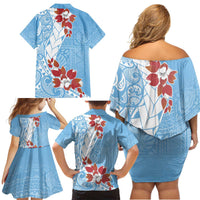 Bula Fiji Day Family Matching Off Shoulder Short Dress and Hawaiian Shirt Tagimaucia on Masi Pattern - Turquoise LT7 - Polynesian Pride