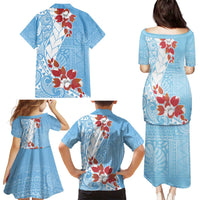 Bula Fiji Day Family Matching Puletasi and Hawaiian Shirt Tagimaucia on Masi Pattern - Turquoise LT7 - Polynesian Pride