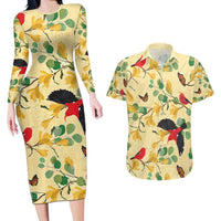 Aloha Hawaii Couples Matching Long Sleeve Bodycon Dress and Hawaiian Shirt I'iwi on Mamane Pastel Cream LT7 Light Yellow - Polynesian Pride