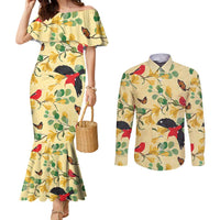 Aloha Hawaii Couples Matching Mermaid Dress and Long Sleeve Button Shirt I'iwi on Mamane Pastel Cream LT7 Light Yellow - Polynesian Pride