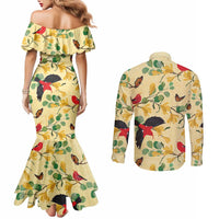 Aloha Hawaii Couples Matching Mermaid Dress and Long Sleeve Button Shirt I'iwi on Mamane Pastel Cream LT7 - Polynesian Pride