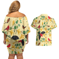 Aloha Hawaii Couples Matching Off Shoulder Short Dress and Hawaiian Shirt I'iwi on Mamane Pastel Cream LT7 - Polynesian Pride