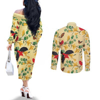 Aloha Hawaii Couples Matching Off The Shoulder Long Sleeve Dress and Long Sleeve Button Shirt I'iwi on Mamane Pastel Cream LT7 - Polynesian Pride