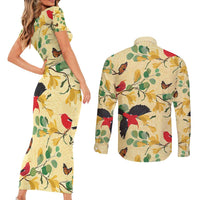 Aloha Hawaii Couples Matching Short Sleeve Bodycon Dress and Long Sleeve Button Shirt I'iwi on Mamane Pastel Cream LT7 - Polynesian Pride