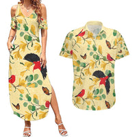 Aloha Hawaii Couples Matching Summer Maxi Dress and Hawaiian Shirt I'iwi on Mamane Pastel Cream LT7 Light Yellow - Polynesian Pride