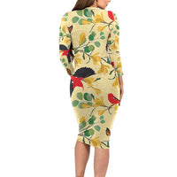 Aloha Hawaii Family Matching Long Sleeve Bodycon Dress and Hawaiian Shirt I'iwi on Mamane Pastel Cream