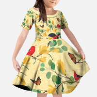 Aloha Hawaii Family Matching Off The Shoulder Long Sleeve Dress and Hawaiian Shirt I'iwi on Mamane Pastel Cream LT7 Daughter's Dress Light Yellow - Polynesian Pride