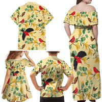 Aloha Hawaii Family Matching Off Shoulder Maxi Dress and Hawaiian Shirt I'iwi on Mamane Pastel Cream LT7 - Polynesian Pride
