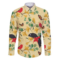 Aloha Hawaii Family Matching Off Shoulder Maxi Dress and Hawaiian Shirt I'iwi on Mamane Pastel Cream LT7 Dad's Shirt - Long Sleeve Light Yellow - Polynesian Pride