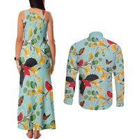 Aloha Hawaii Couples Matching Tank Maxi Dress and Long Sleeve Button Shirt I'iwi on Mamane Pastel Turquoise