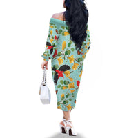 Aloha Hawaii Family Matching Off The Shoulder Long Sleeve Dress and Hawaiian Shirt I'iwi on Mamane Pastel Turquoise LT7 - Polynesian Pride