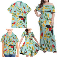 Aloha Hawaii Family Matching Off Shoulder Maxi Dress and Hawaiian Shirt I'iwi on Mamane Pastel Turquoise LT7 - Polynesian Pride