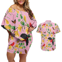 Aloha Hawaii Couples Matching Off Shoulder Short Dress and Hawaiian Shirt I'iwi on Mamane Pastel Pink LT7 Pink - Polynesian Pride