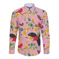 Aloha Hawaii Long Sleeve Button Shirt I'iwi on Mamane Pastel Pink LT7 Unisex Pink - Polynesian Pride