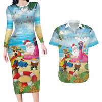 Have Yourself A Beachy Little Christmas Couples Matching Long Sleeve Bodycon Dress and Hawaiian Shirt with Santa Chilling LT7 Colorful - Polynesian Pride