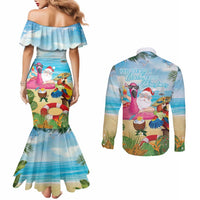 Have Yourself A Beachy Little Christmas Couples Matching Mermaid Dress and Long Sleeve Button Shirt with Santa Chilling LT7 - Polynesian Pride