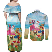 Have Yourself A Beachy Little Christmas Couples Matching Off Shoulder Maxi Dress and Long Sleeve Button Shirt with Santa Chilling LT7 - Polynesian Pride
